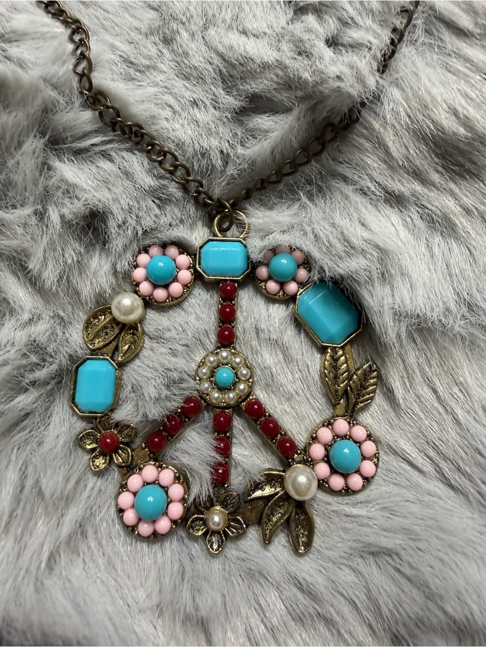 Boho Peace Sign Pendant Necklace in Turquoise & Pink - - Picture 2 of 9